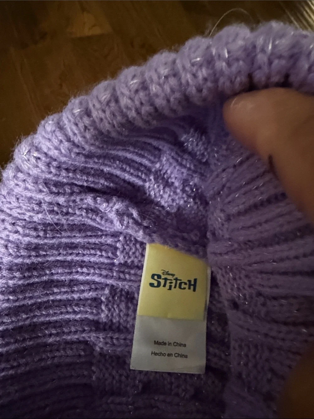 NWT Disney Lilac Cable Knit Pom Beanie with Stitch Patch One Size
